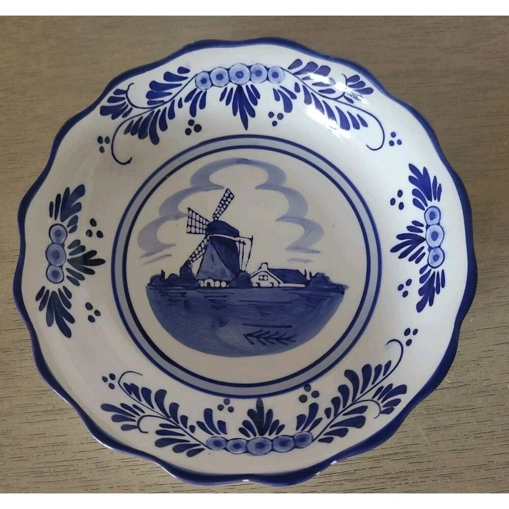 3 Piece Lot Handpainted Delft Blue Pottery Vase Bowl Pitcher Windmill Holland